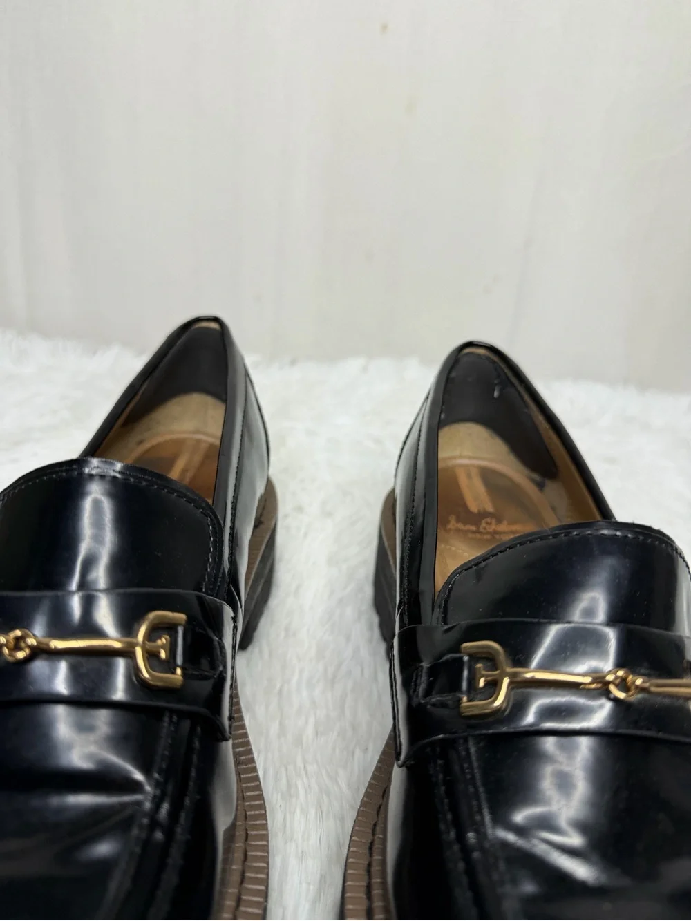 SAM EDELMAN / Laurs Chunky Black Patent Loafers Lug Sole Gold Horse Bit / 7.5